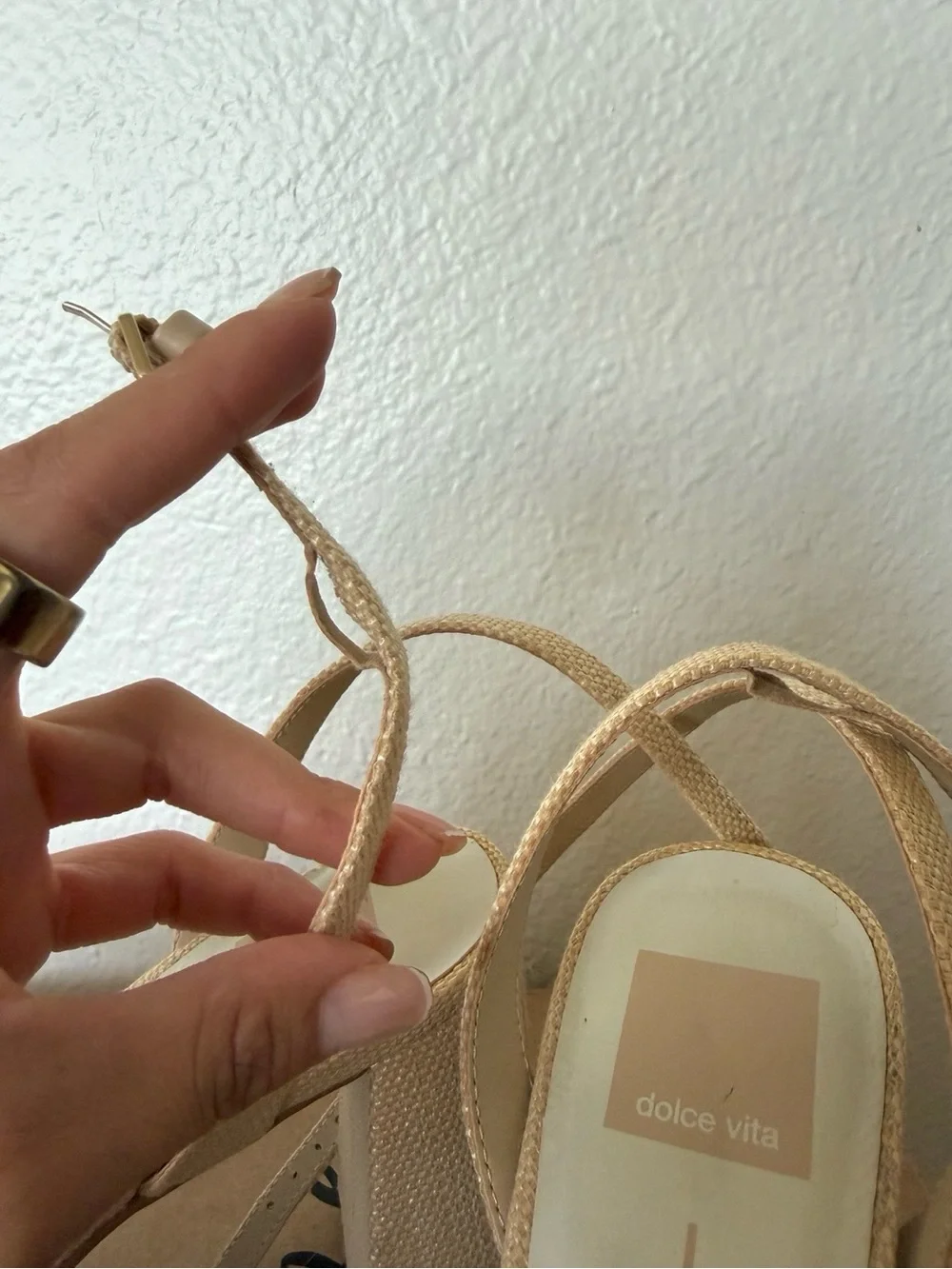 Dolce Vita Beige Platform Slingback Sandals with Floral Accent